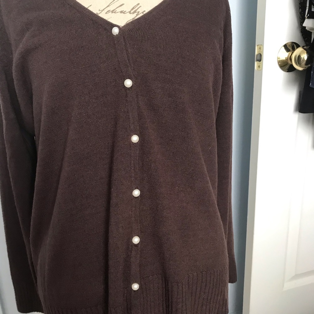 Brown v-neck button down sweater